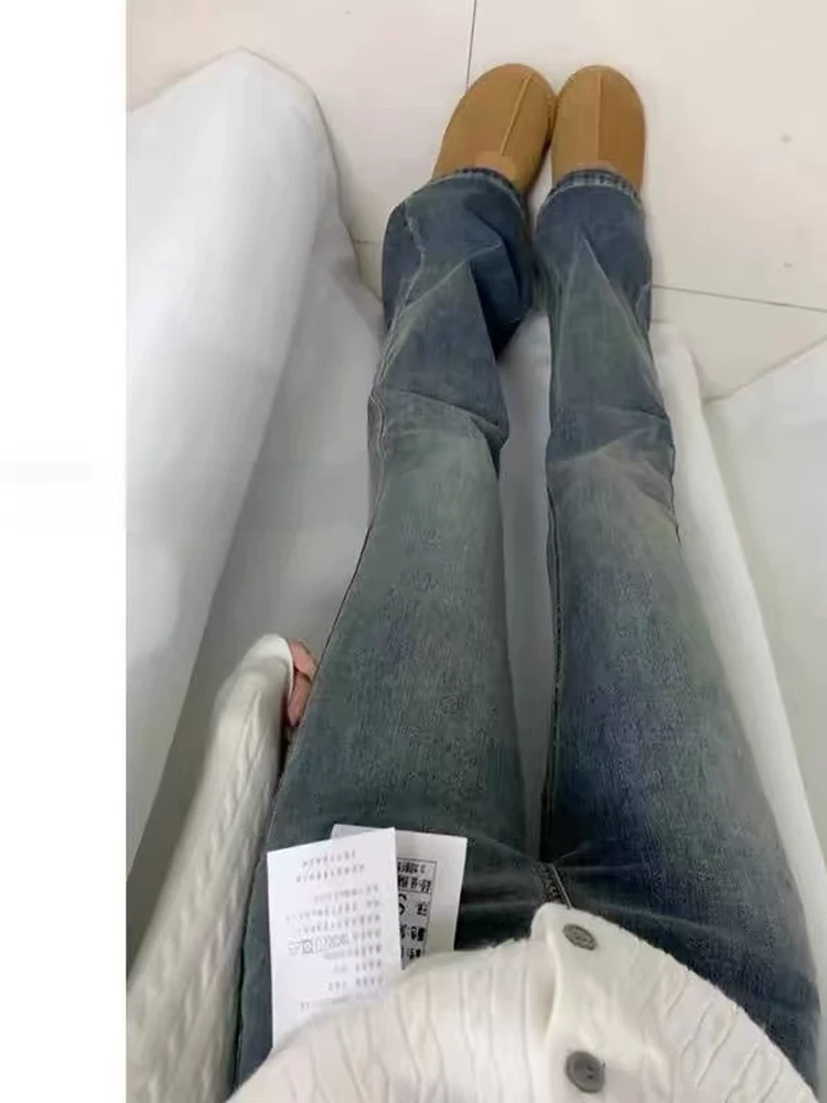 Quần jean xanh vintage dáng loe nữ, kiểu mới xuân 2025, size lớn, cạp cao, co giãn, che hông, quần ống loe tôn dáng.