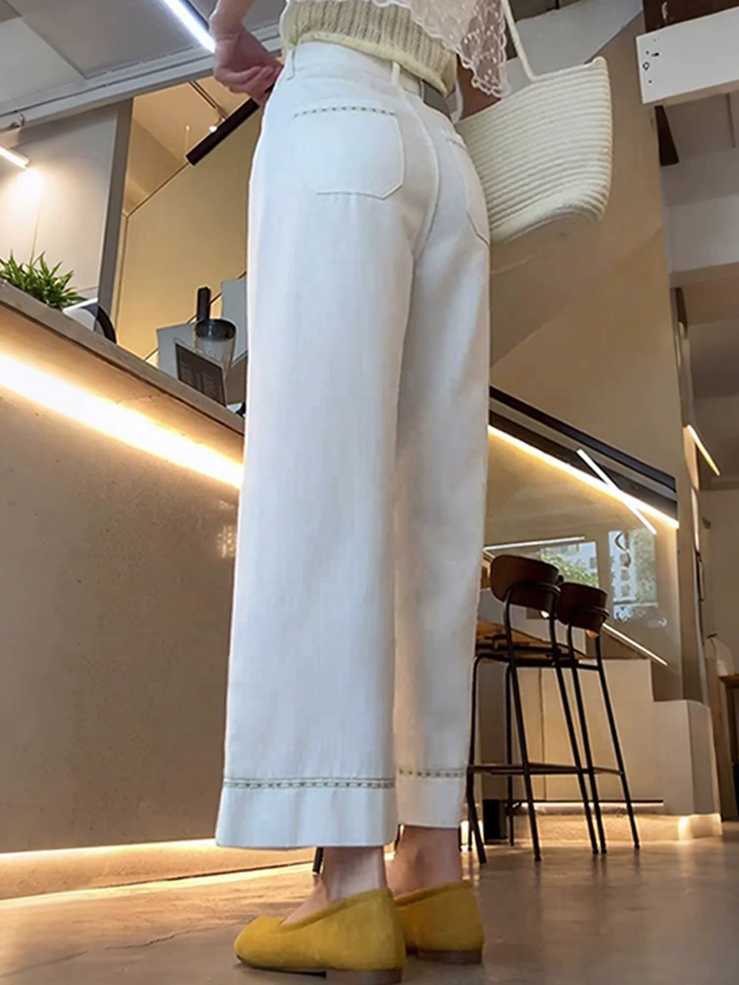 Quần jean Tencel màu trắng dành cho nữ, kiểu dáng mỏng mùa hè, cỡ lớn, lưng cao, dáng rộng, suôn mềm, quần ống rộng giúp thon gọn.