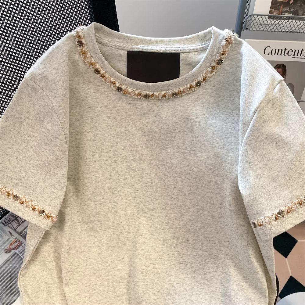 Áo sơ mi nữ kiểu Pháp thêu nặng, kiểu dáng cổ điển, thời trang mùa hè, độc đáo và đẹp mắt, áo thun ngắn tay.