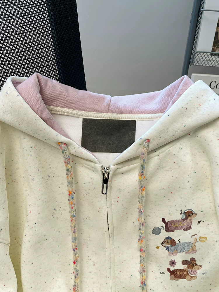 Áo len dachshund nhỏ nhắn ngọt ngào và dễ thương kiểu Nhật dành cho nữ, áo khoác cardigan có mũ trùm đầu hợp thời trang mùa thu giảm tuổi tác dành cho học sinh trung học cơ sở