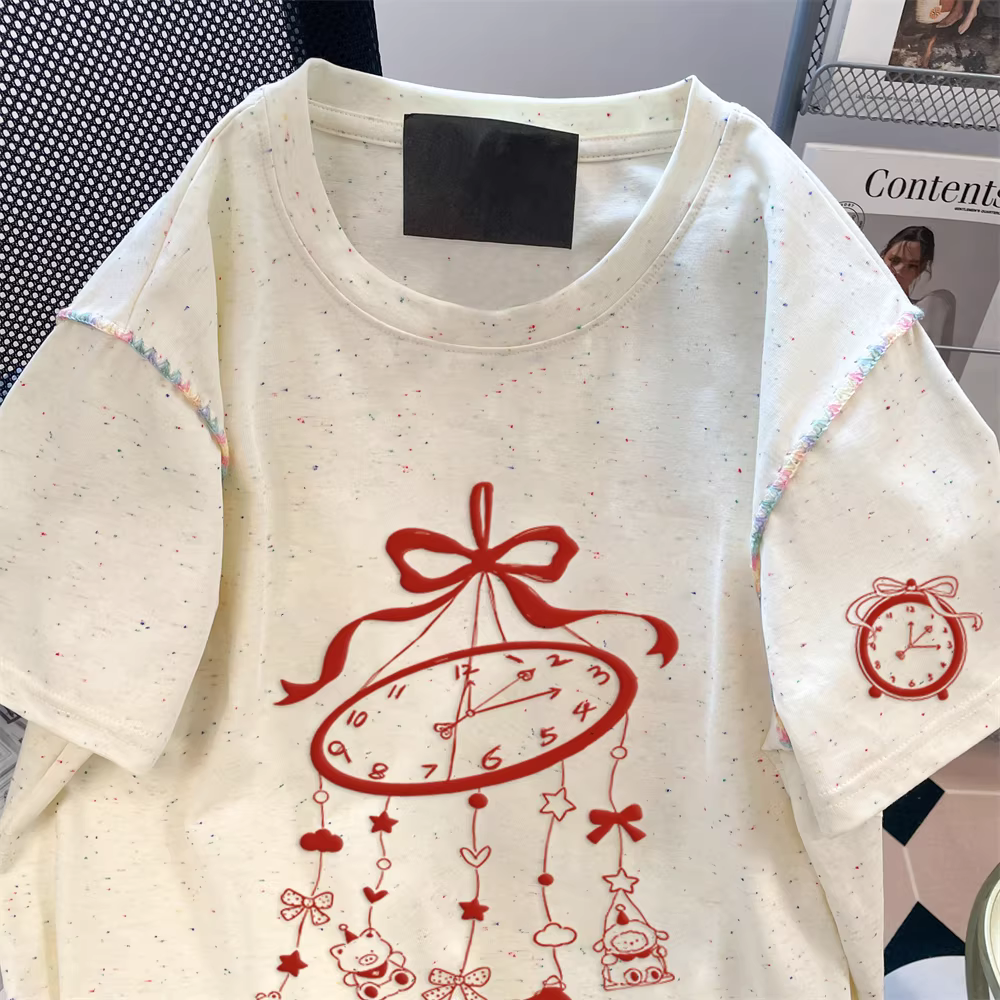 Áo thun ngắn tay độc đáo và phong cách dành cho nữ, phong cách Hàn Quốc mùa hè, độc đáo, vui nhộn, áo hoạt hình dễ thương