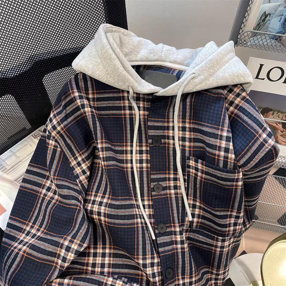 Áo sơ mi có mũ trùm đầu kiểu cổ điển kiểu Mỹ dành cho nữ, phong cách cao cấp, áo khoác thường ngày lười biếng, áo dài tay