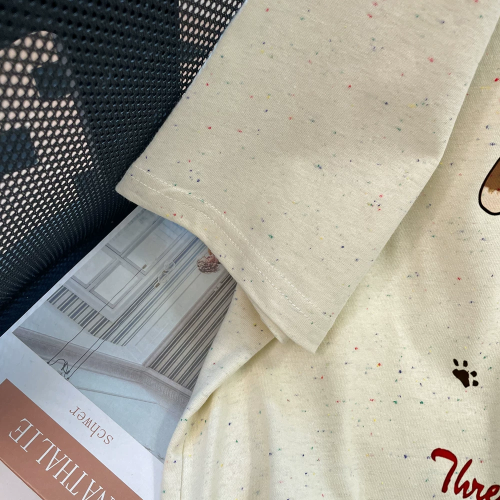 Áo thun ngắn tay hình chú chó dễ thương và nghệ thuật dành cho nữ, áo cotton nguyên chất độc đáo và đẹp mắt mùa hè.