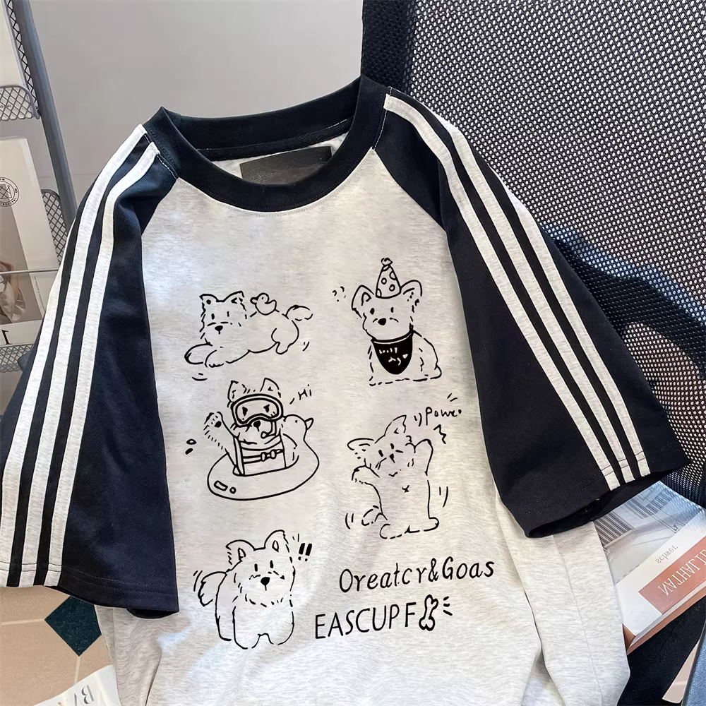 Áo thun ngắn tay kiểu Nhật dễ thương dành cho nữ, áo nửa tay sọc màu cổ điển mùa hè.