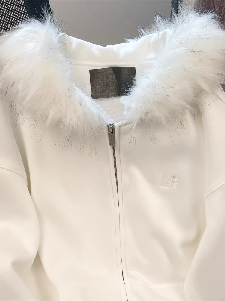 Áo len cardigan có mũ trùm đầu dày dặn kiểu Mỹ dành cho nữ, mùa thu đông, cỡ lớn, áo khoác có khóa kéo rất hấp dẫn