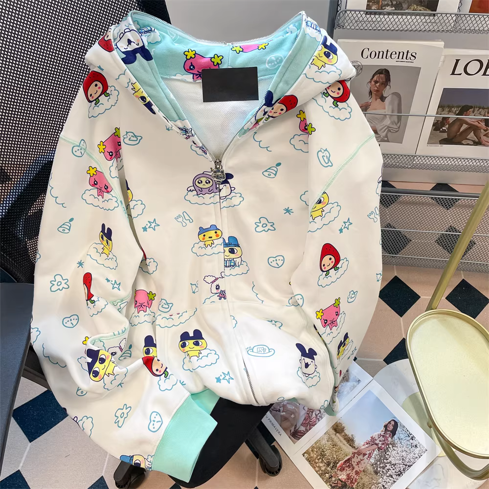 Áo hoodie tai gấu dễ thương và đáng yêu dành cho nữ, áo khoác có khóa kéo anime văn hóa phụ tử Nhật Bản đầu thu