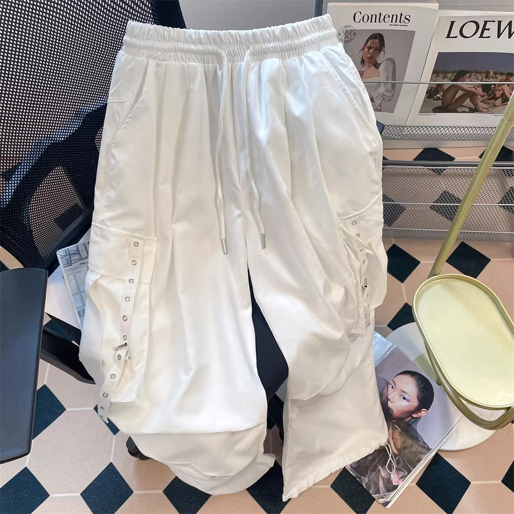 Quần nhảy jazz kiểu đường phố Mỹ dành cho nữ, thiết kế mùa hè, quần cargo ống rộng thể thao cá tính