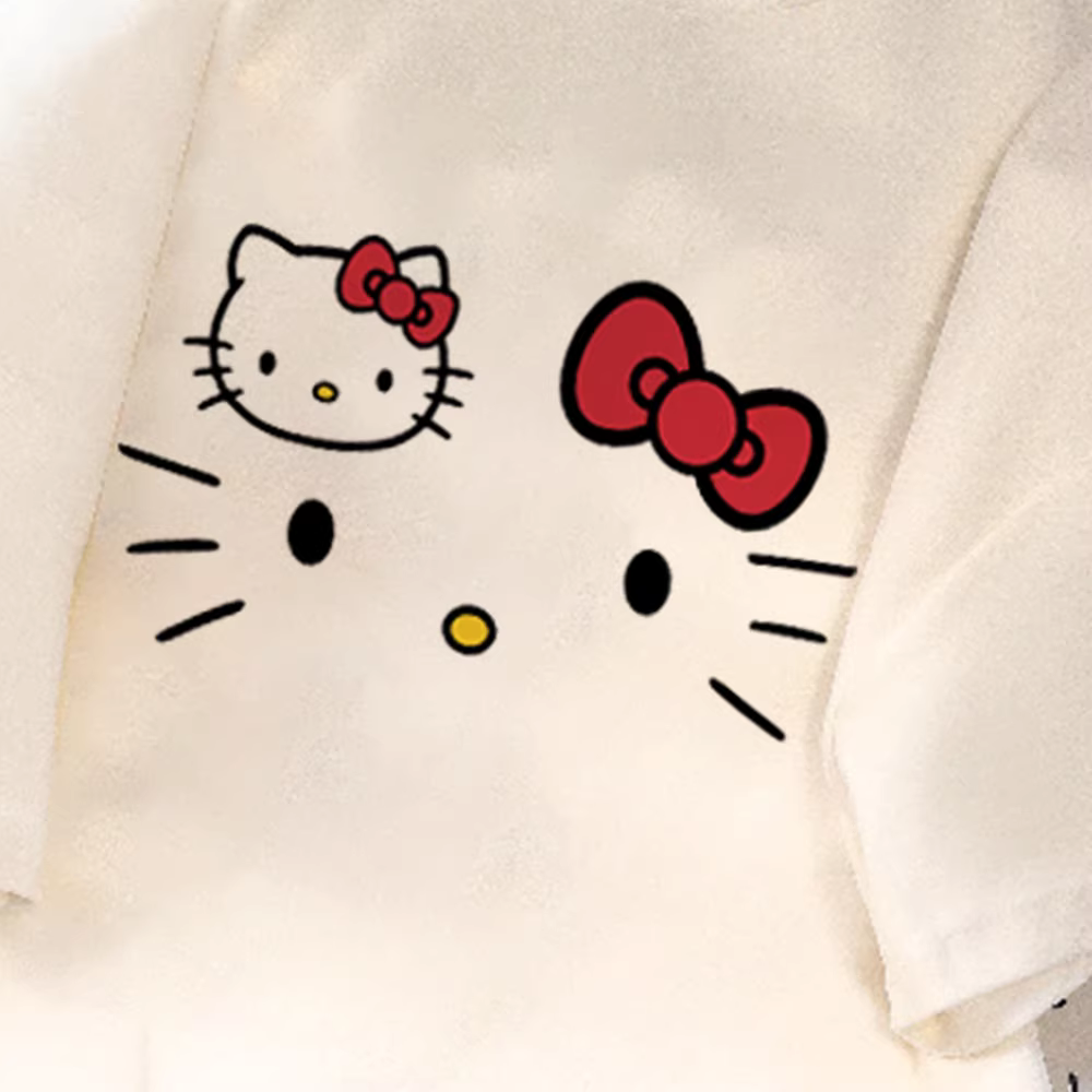 Áo thun cotton nguyên chất Hello Kitty dễ thương kiểu Nhật dành cho nữ, áo thun ngắn tay dáng rộng và đa năng mùa hè 2025