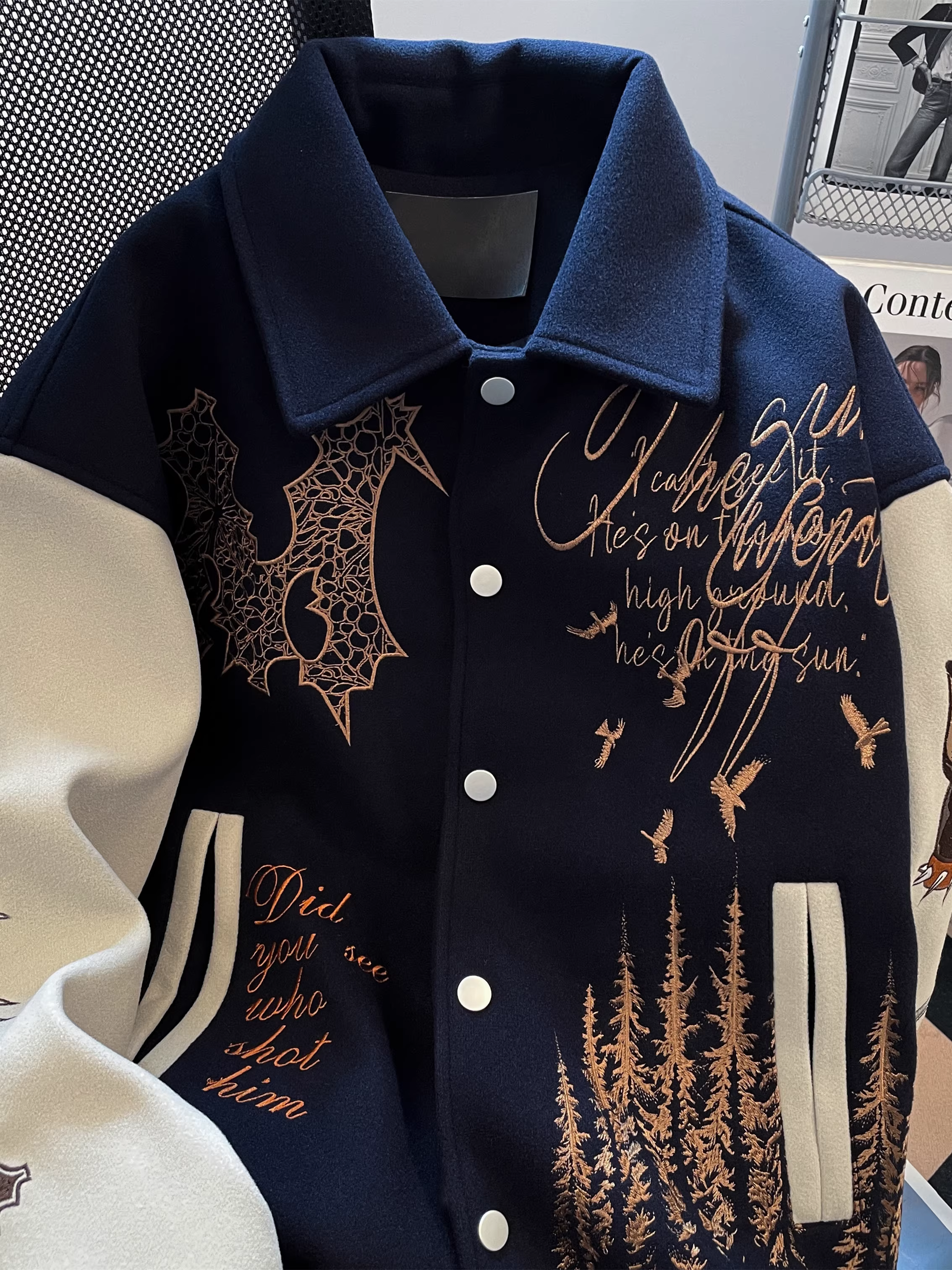 Áo khoác thêu nặng kiểu dáng streetwear kiểu Mỹ dành cho nữ, áo khoác bóng chày phi công cao cấp mùa thu đông