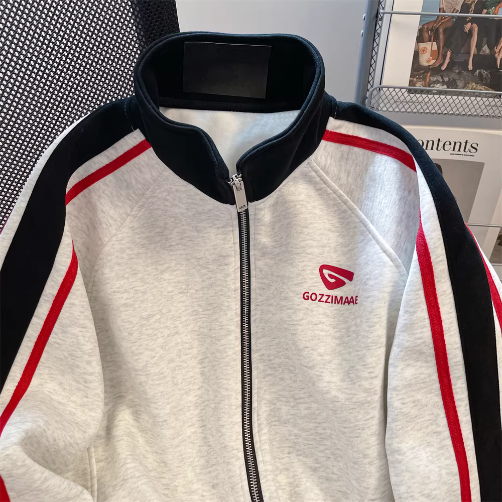 Áo khoác bóng chày cổ đứng kiểu Mỹ dành cho nữ, áo khoác cardigan tay raglan sọc phối màu xuân thu