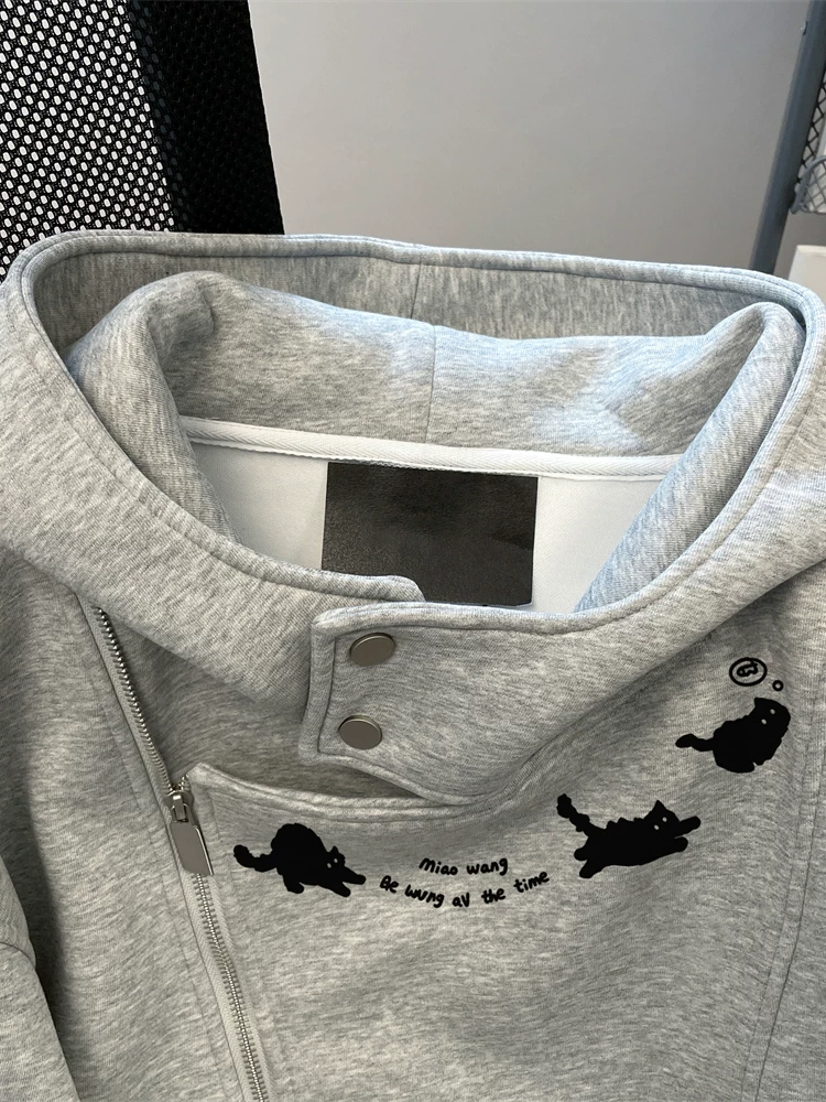 Áo khoác có mũ trùm đầu kiểu Nhật dành cho nữ, đầu thu đông, phong cách lười biếng và thư giãn của cặp đôi, áo cardigan lót lông cừu