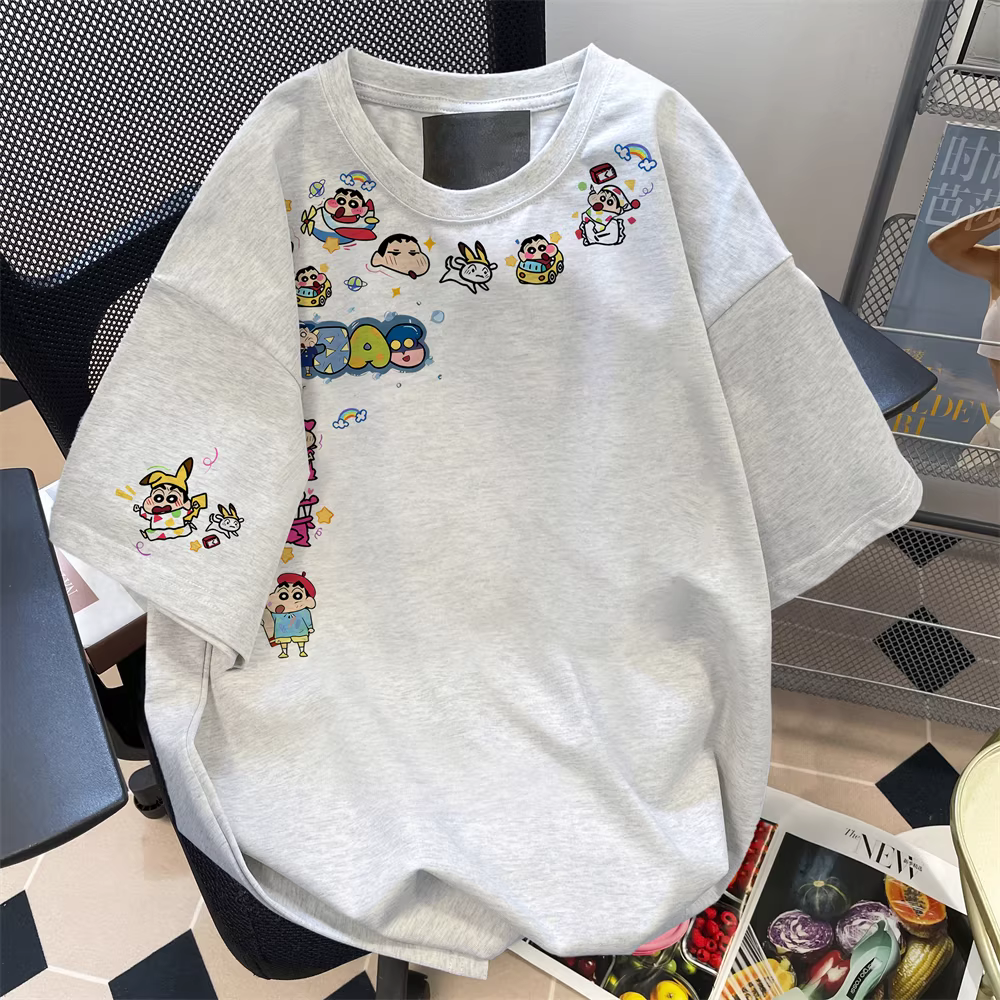 Áo thun ngắn tay Crayon Shin-chan dễ thương mùa hè dành cho nữ, áo kiểu Nhật Bản phong cách Hồng Kông cổ điển sang trọng, nhỏ nhắn, đa năng