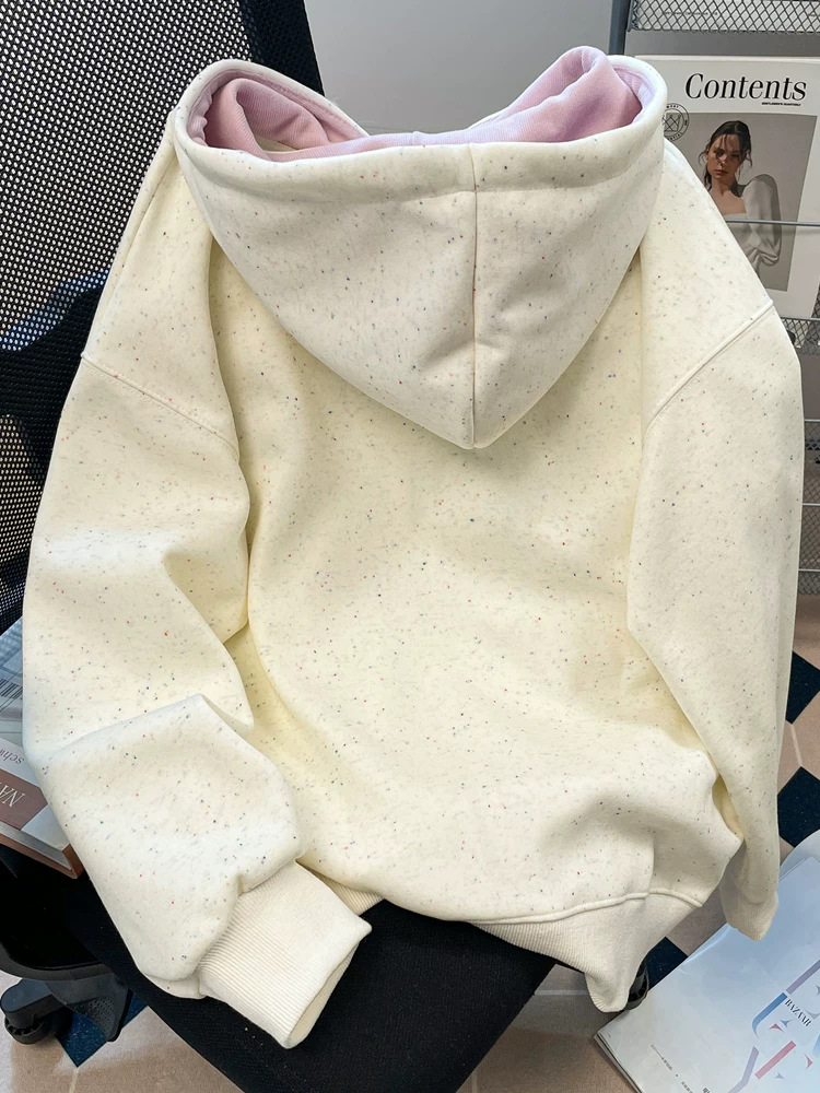 Áo len chui đầu họa tiết chấm bi dễ thương phong cách mùa thu dành cho phụ nữ nhỏ nhắn, áo khoác cardigan có mũ trùm đầu dễ thương và nghệ thuật
