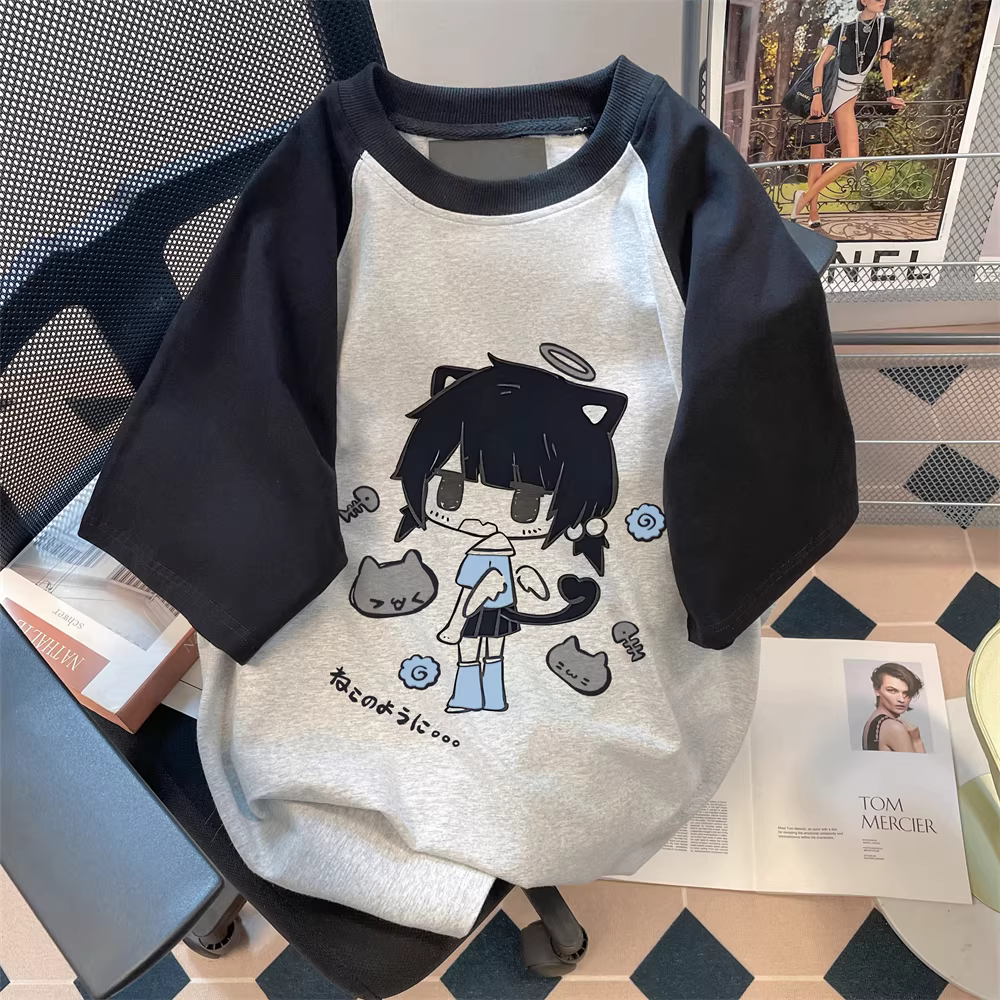 Áo thun ngắn tay hoạt hình dễ thương dành cho nữ, áo thun ngắn tay dễ thương mùa hè dành cho nữ nhỏ nhắn, giản dị