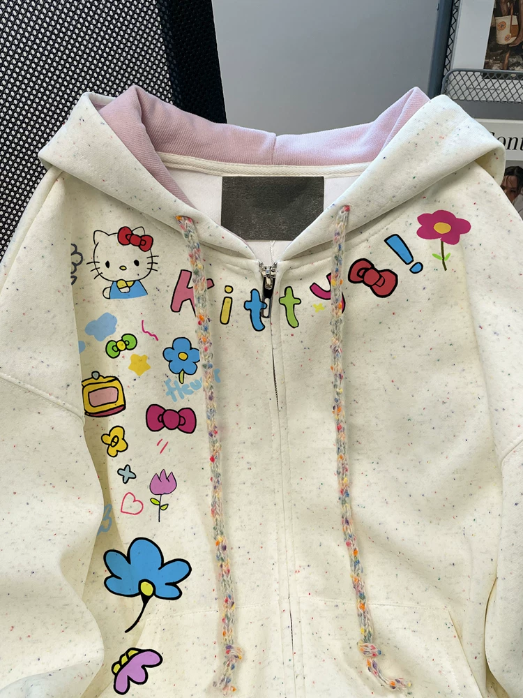 Áo len chui đầu họa tiết chấm bi dễ thương phong cách mùa thu dành cho phụ nữ nhỏ nhắn, áo khoác cardigan có mũ trùm đầu dễ thương và nghệ thuật