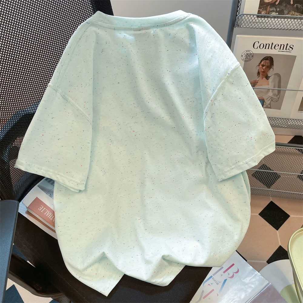 Áo thun ngắn tay hình chú chó dachshund chấm bi đầy màu sắc, trẻ trung, sành điệu dành cho nữ, phong cách mùa hè Hàn Quốc, áo nửa tay lười biếng, ngọt ngào và dễ thương.