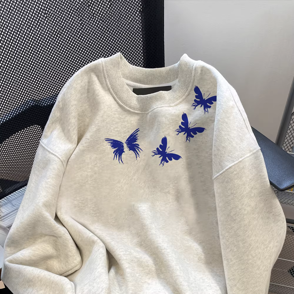 Áo len hình con bướm thiết kế theo phong cách Mỹ hợp thời trang dành cho nữ, phiên bản mỏng mùa thu, áo bên trong cỡ lớn dành cho cặp đôi.