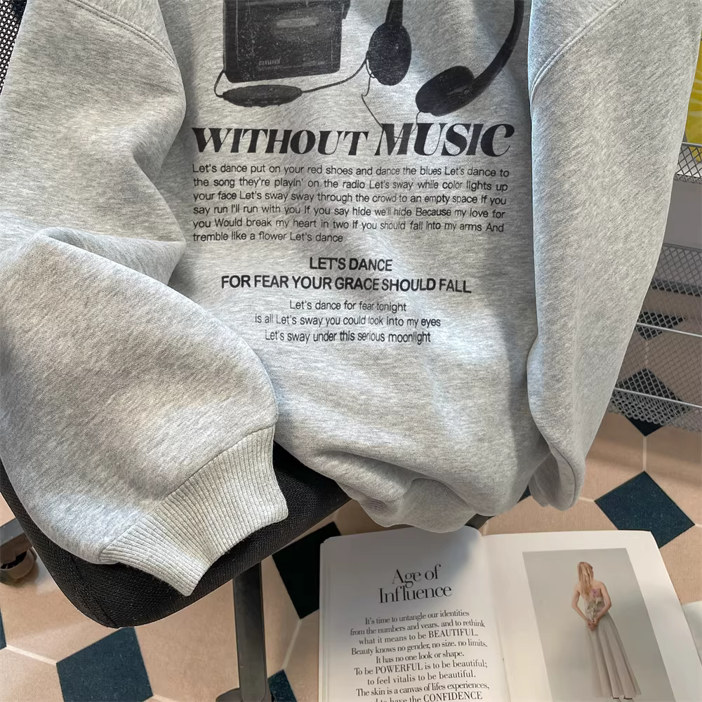 Áo nỉ không mũ màu xám cao cấp cổ điển của Mỹ dành cho nữ, thiết kế mỏng cho mùa thu, phong cách độc đáo, áo dài tay vai thường