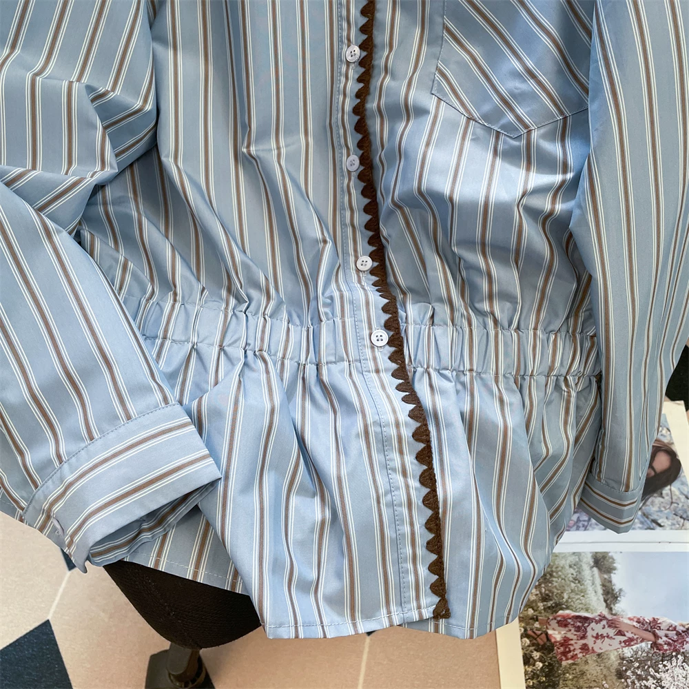 Áo sơ mi dài tay sọc ren thêu siêu xinh phong cách Hàn Quốc dành cho nữ, xuân thu, áo đẹp sang trọng và độc đáo cao cấp