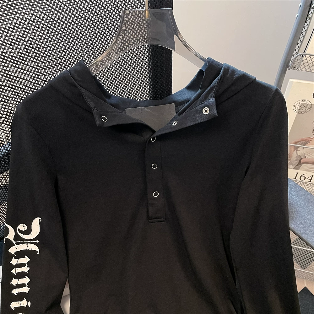 Áo thun dài tay có mũ trùm đầu kiểu punk mỏng vừa vặn của Mỹ dành cho nữ, xu hướng quốc gia phong cách đường phố gothic chống nắng áo mỏng