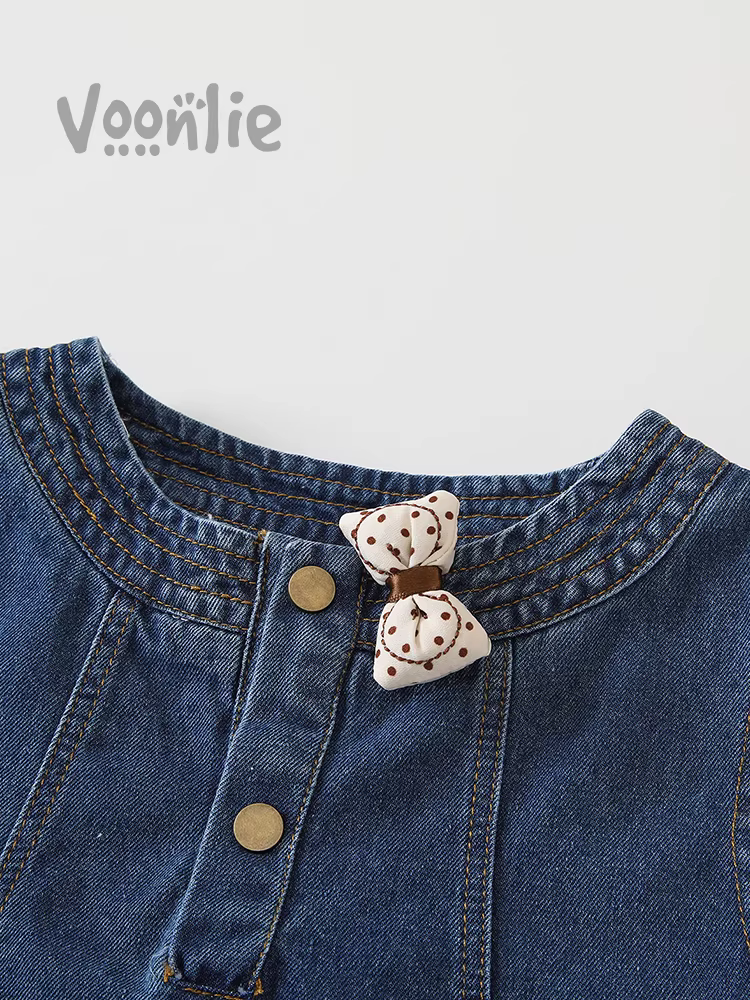 Bộ trang phục bé gái Fanhle Thu Đông 2025 Thời trang mới Quần áo trẻ em Bộ ba denim cho bé mùa xuân thu