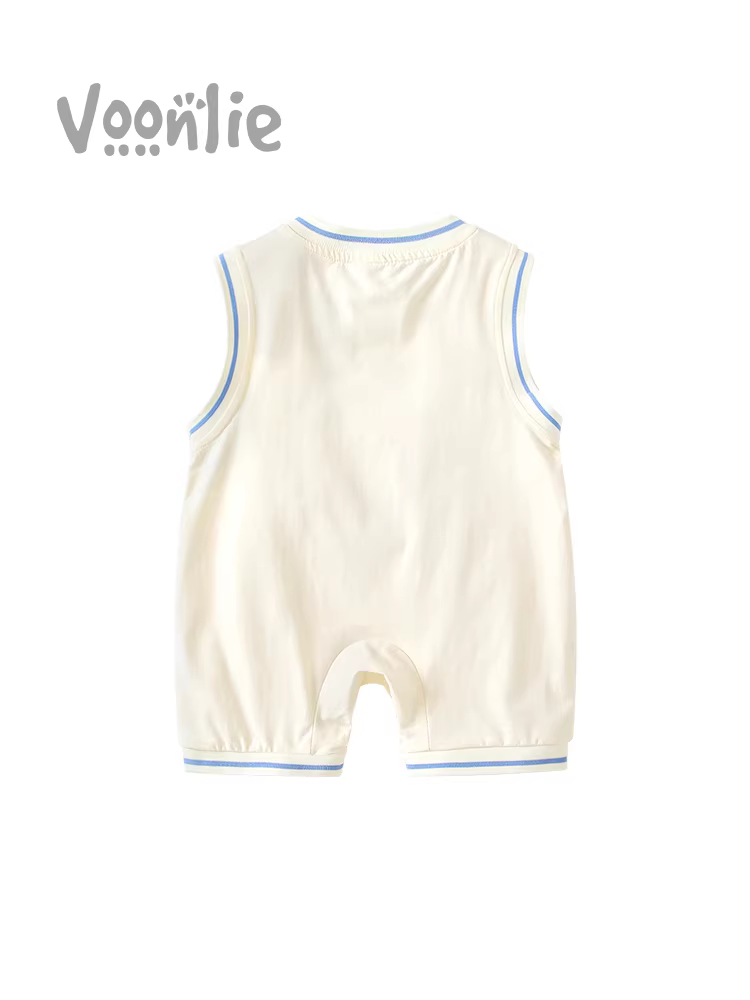 Quần áo trẻ em, quần áo mùa hè, áo liền quần cho bé trai sơ sinh, đầy tháng và trăm ngày, siêu dễ thương và dễ thương, kiểu dáng mỏng mùa hè không tay