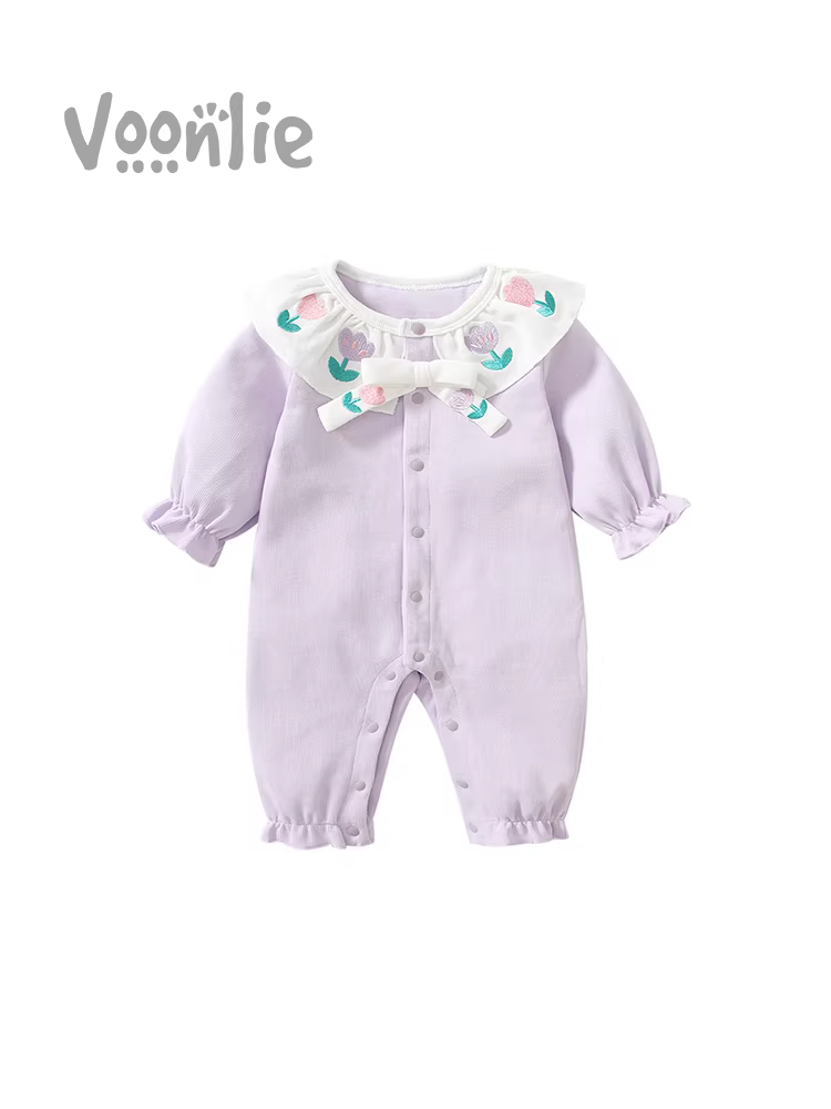 Fanhle quần áo trẻ em trang phục mùa thu bé sơ sinh bé gái áo liền quần siêu dễ thương trăng tròn trăm ngày công chúa áo liền quần quần áo bò mùa xuân và mùa thu