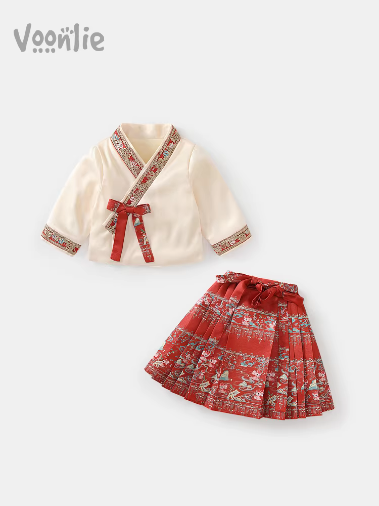 Váy mặt ngựa dành cho bé gái Quần áo thu đông phong cách Trung Hoa dành cho trẻ em Bộ đồ Đường phong cách Trung Hoa có lót lông cừu cho bé Váy một tuổi Tiệc sinh nhật Trang phục năm mới