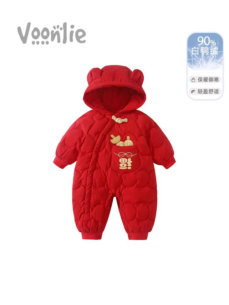 Quần áo trẻ em, quần áo mùa đông, bộ liền quần bé gái sơ sinh, trăng tròn, trăm ngày, váy sinh nhật đầu tiên, trang phục năm mới, áo liền quần mùa đông.