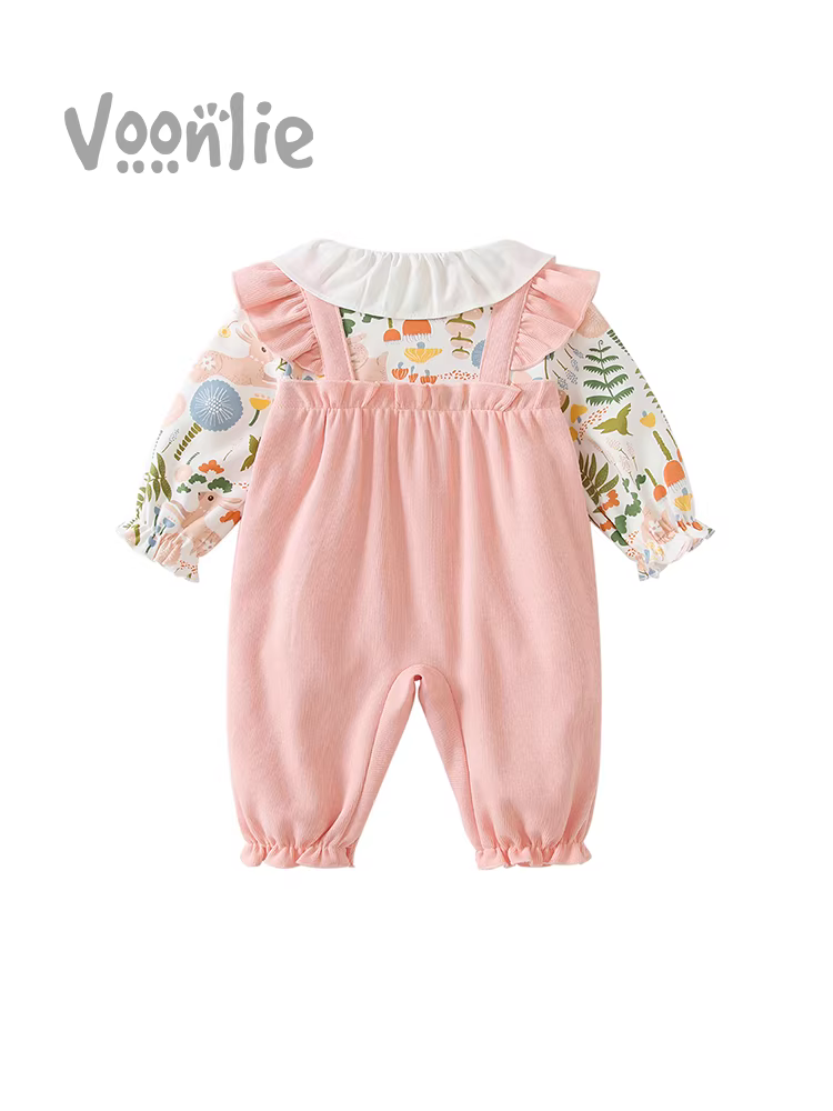 Quần áo trẻ em Fanhai trang phục mùa thu bé gái sơ sinh áo liền quần công chúa trăng tròn trăm ngày cotton nguyên chất áo liền quần bò quần áo mùa xuân và mùa thu