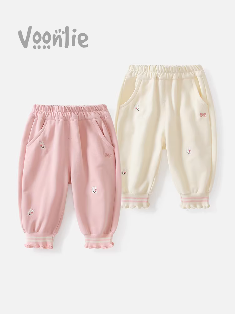 Quần dài nữ Fanhle Thu Đông 2025 Quần thể thao thông thường mới dành cho trẻ em Quần dài thể thao có lót lông cừu cho bé Quần dài mặc ngoài có lót lông cừu cho mùa thu đông