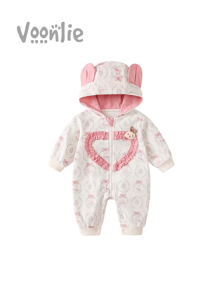 Quần áo trẻ em Fanhai trang phục mùa thu bé gái sơ sinh áo liền quần trăng tròn trăm ngày đi chơi đa năng áo liền quần có mũ trùm đầu mùa xuân và mùa thu