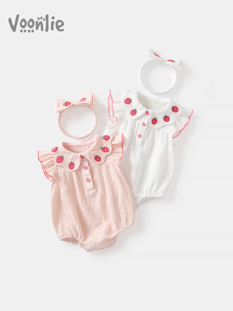 Fanhle quần áo trẻ em mùa hè trang phục sơ sinh áo liền quần bé gái áo liền quần đầy tháng trăm ngày nguyên chất cotton áo liền quần mùa hè