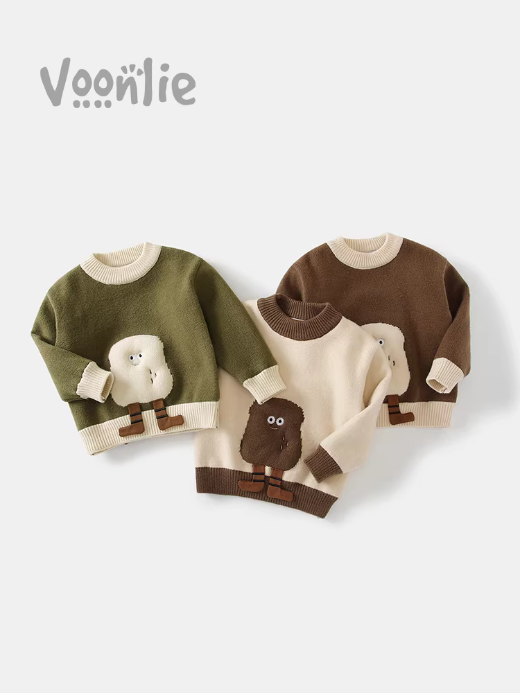 Áo len bé trai Fanhle Thu/Đông 2025 Áo len dệt kim trẻ em mới chất liệu nhung Đức dày dặn áo bé mùa đông