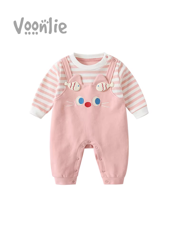 Quần áo trẻ em Fanhai trang phục mùa thu bé sơ sinh bé gái áo liền quần trăng tròn trăm ngày siêu dễ thương đáng yêu áo liền quần quần áo bò mùa xuân và mùa thu