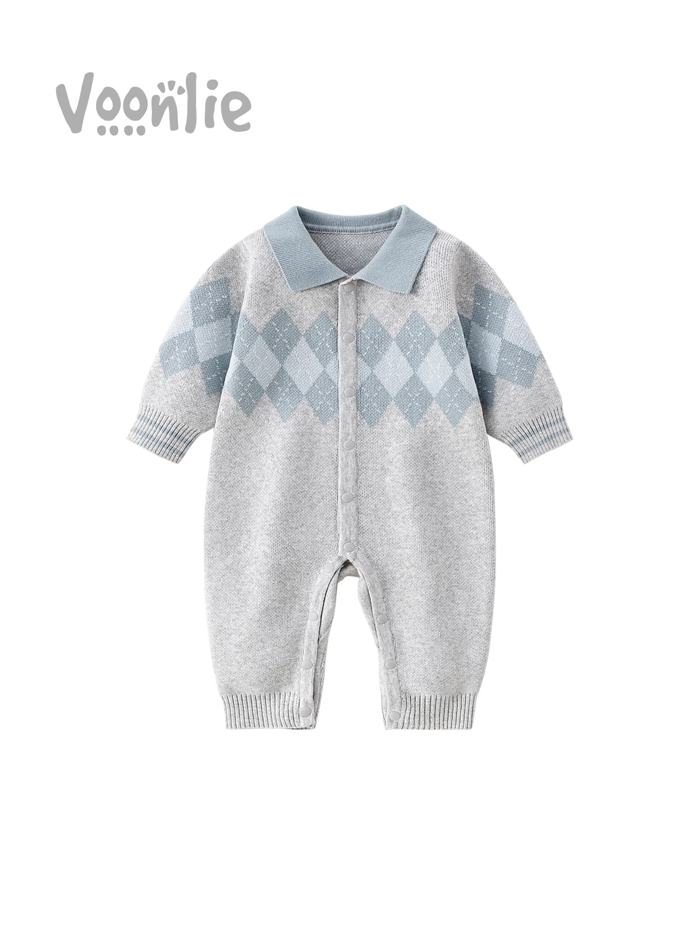 Quần áo trẻ em Fanhai trang phục mùa thu bé trai sơ sinh đẹp trai dệt kim áo liền quần trăng tròn trăm ngày áo liền quần bò phù hợp với mùa thu đông