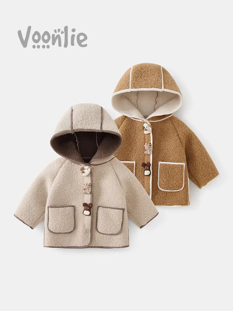 Áo khoác mùa đông Fanhle cho bé gái 2025, thời trang mới, áo ấm lót lông cừu cho bé trai mùa thu đông