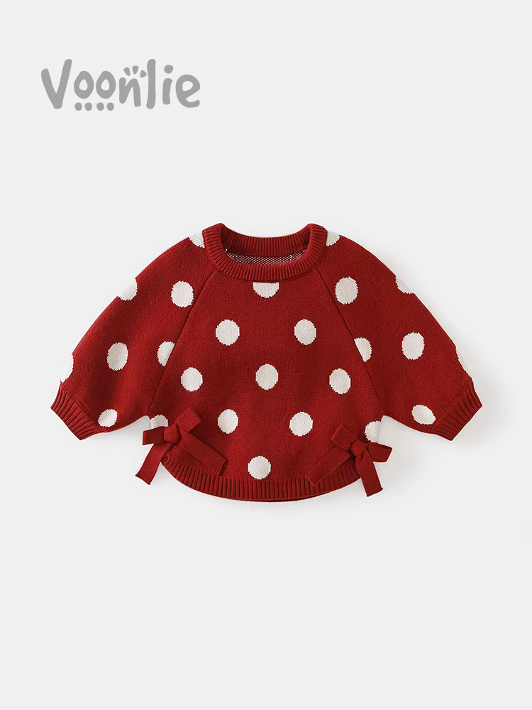 Áo len bé gái quần áo mùa thu áo sơ mi dệt kim trẻ em kiểu dáng công chúa bé màu đỏ hàng đầu mùa thu đông