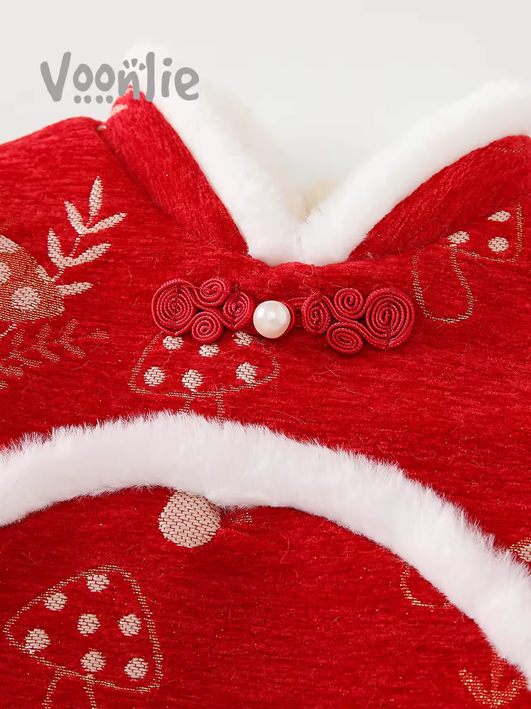 Quần áo trẻ em trang phục mùa đông bé gái sơ sinh áo liền quần lót lông cừu dày đầy tháng trăm ngày chào mừng năm mới áo liền quần mùa đông