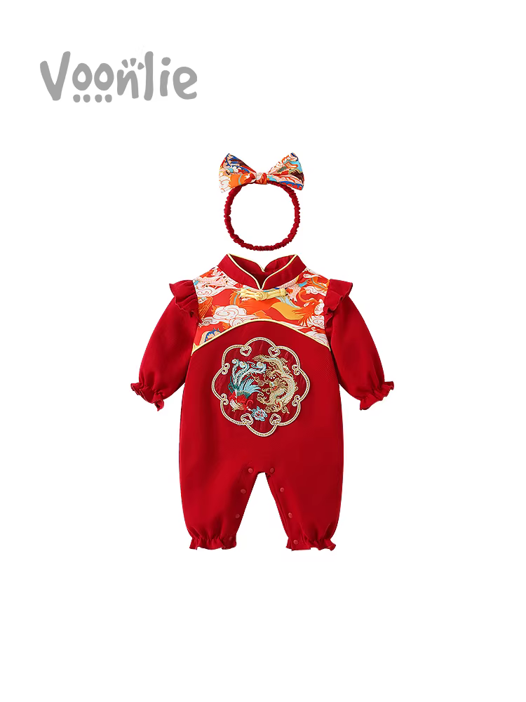 Quần áo trẻ em, trang phục mùa thu, áo liền quần bé gái, váy một tuổi, trang phục lễ kỷ niệm sinh nhật đầu tiên, lễ mừng trăng tròn, lễ kỷ niệm trăm ngày, trang phục năm mới, mùa xuân và mùa thu.