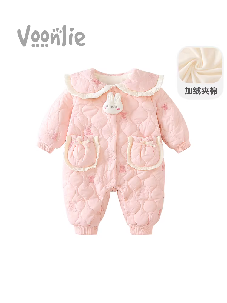 Quần áo trẻ em, quần áo mùa đông, áo liền quần cho bé gái sơ sinh, lót lông cừu, chần bông, quần áo cotton ấm áp, quần áo ngoài trời siêu dễ thương, quần áo mùa đông