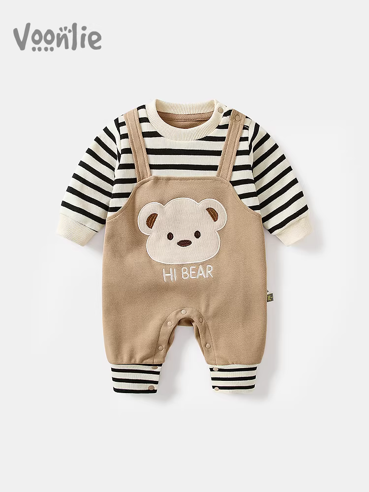 Quần áo trẻ sơ sinh Fanhai, bộ đồ thu đông, bộ liền thân bé trai sơ sinh, đầy tháng, trăm ngày, siêu dễ thương, đáng yêu, bộ đồ bò mùa xuân thu