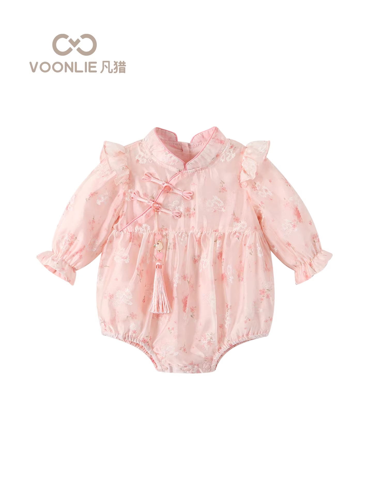 Quần áo trẻ em trang phục mùa thu áo liền quần sơ sinh bé gái áo liền quần phong cách Trung Hoa công chúa trăng tròn trăm ngày áo liền quần mùa xuân và mùa thu