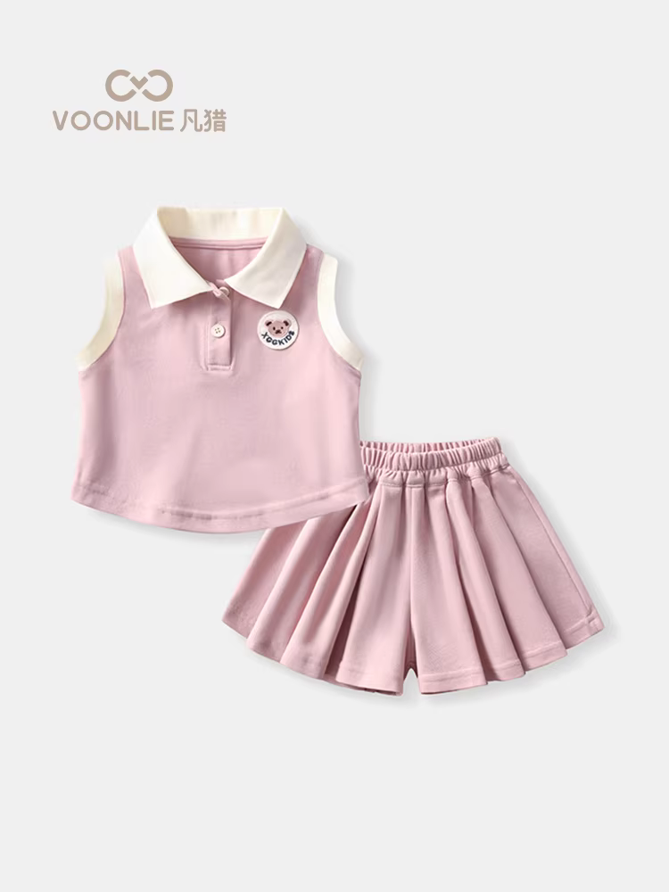 Bộ trang phục hè 2025 cho bé gái, thời trang trẻ em, áo polo và quần đùi hai mảnh cho mùa hè