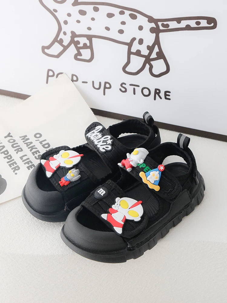Dép quai ngang trẻ em kiểu mùa hè 2024, chất liệu Velcro nhẹ, dành cho bé trai, thể thao và giải trí, đế mềm, chống trơn trượt, đi biển