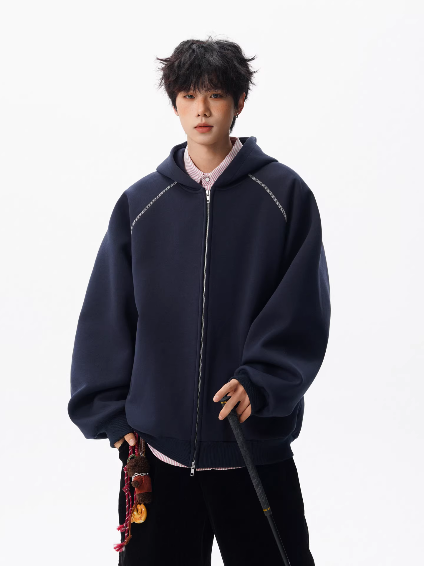 Wukong có sẵn áo khoác cardigan có khóa kéo đôi phong cách retro Mỹ dành cho nam và nữ, thương hiệu thời thượng, kiểu dáng rộng rãi, áo khoác cặp đôi cho mùa thu.