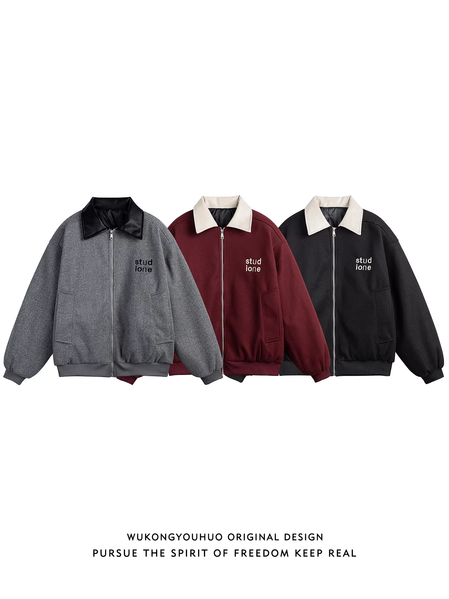 Wukong có sẵn áo khoác cotton có cổ bằng da PU thêu cao cấp theo phong cách retro thời thượng dành cho nam, áo khoác cotton dáng rộng phong cách Mỹ dành cho các cặp đôi.