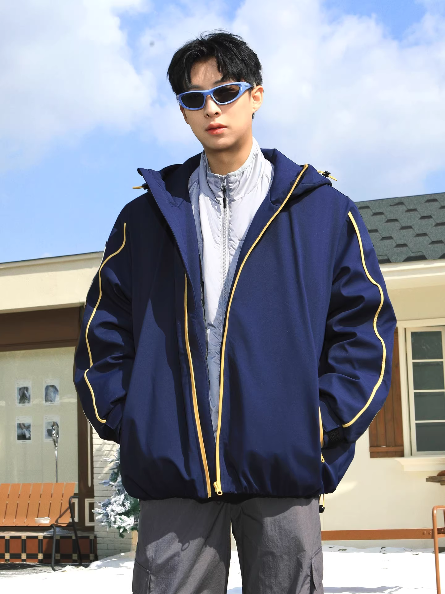 Wukong có sẵn áo khoác phao có mũ trùm đầu phối màu thời thượng mùa đông dành cho nam, kiểu dáng cổ điển Mỹ, chất liệu lông vịt ấm áp và chống lạnh, áo khoác đôi.