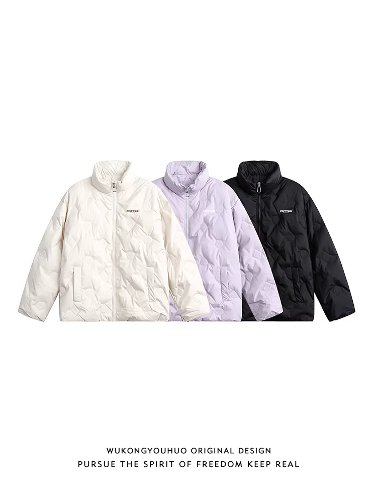 Áo khoác lông vũ cổ đứng dập nổi 90% lông vịt trắng mùa đông của Wukong dành cho nam, thương hiệu thời thượng, dáng rộng, áo khoác ấm nhẹ dành cho cặp đôi.