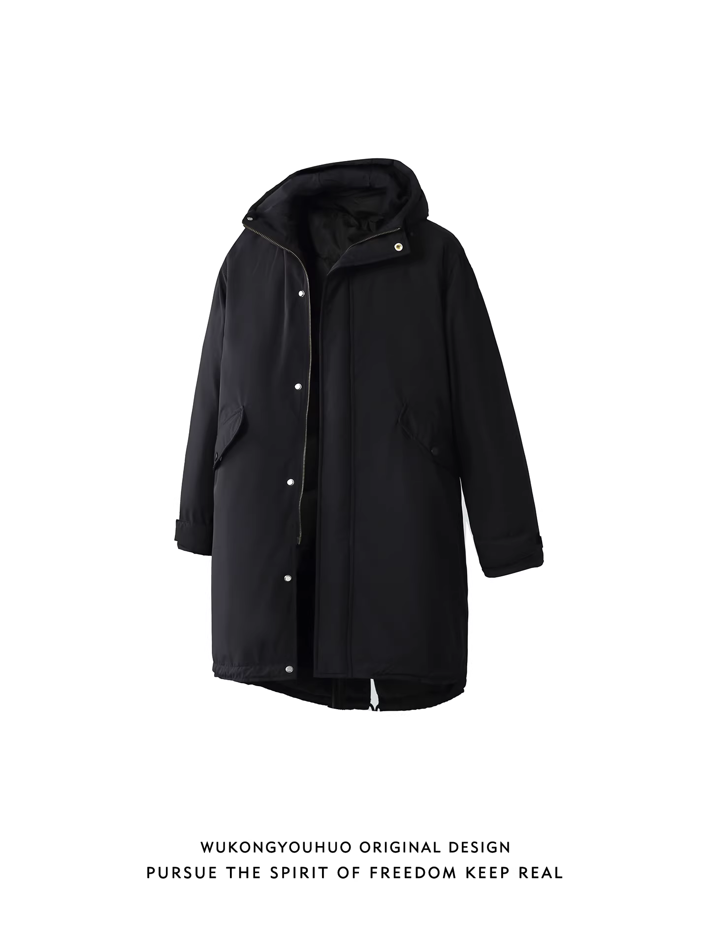 Wukong có sẵn áo khoác phao có mũ trùm đầu kiểu retro thời thượng, dài trung bình, dành cho nam và nữ, phong cách Nhật Bản mùa đông, 90% lông vũ trắng, giữ ấm.